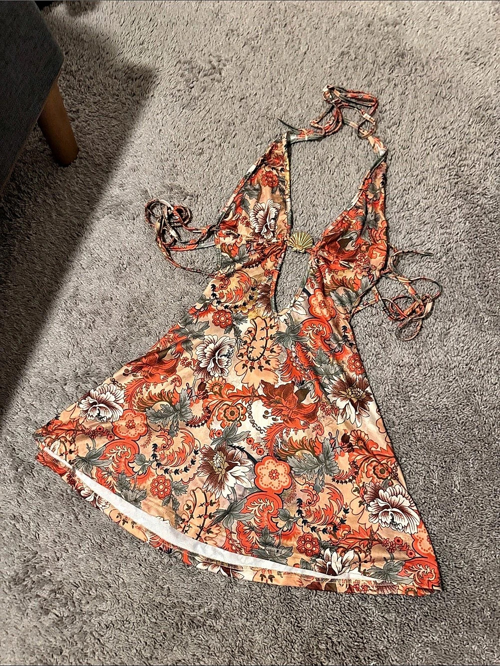 Floral Cutout One-Piece in Orange & Cream